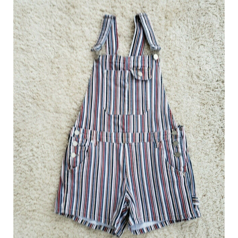 Women's Rocks & Indigo Multi Striped Stretch Denim Jean Overall Shorts Waist 30